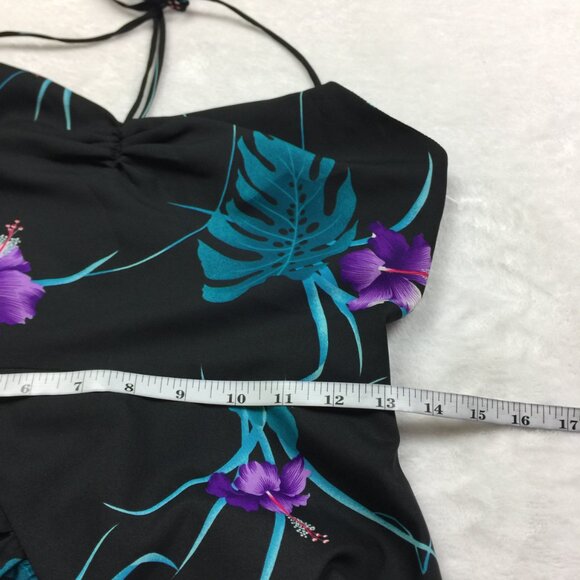 Vintage Fumi's Originals Hawaiian Dress S/XS Womans Black Floral Halter Belted - Picture 7 of 13